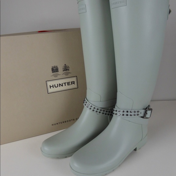 Hunter Adj Refined Tall Biker Stud Rain Boots NIB - Picture 1 of 8